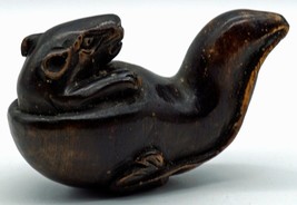 Antique Hand Sculpted Boxwood N3tsuke Figurine of a Squirrel on its back - £51.85 GBP