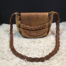 Vintage Leather Purse Braided Boho Shoulder Bag Floral Handbag Flowers 912A - £34.50 GBP