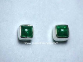 Emerald Earrings - Genuine, Square Emerald Cab Earrings, Green Emerald Earrings, - $110.00