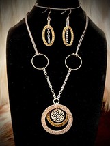 OOAK Steampunk style gold and silver tone pendant and earrings set - £11.99 GBP