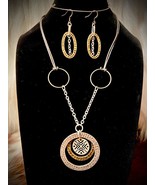 OOAK Steampunk style gold and silver tone pendant and earrings set - £11.85 GBP
