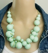 Mint Green Bauble Cluster Beaded Ribbon Tie Chunky Statement Necklace - £15.78 GBP