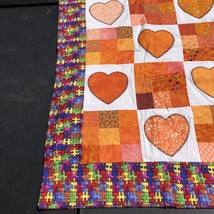 Orange Quilt with Appliqued Hearts 37&quot; x 38.5&quot; Autism Awareness - $39.59