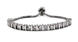 Rhodium Plated Adjustable Slide Crystal Tennis Bracelet - £15.55 GBP