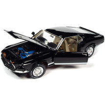 1969 Ford Mustang GT Raven Black with White Stripes and Gold Interior 1/18 Di... - £84.70 GBP