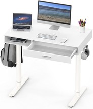 Shw Claire 40-Inch Height Adjustable Electric Standing Desk With Drawer, White - £184.06 GBP