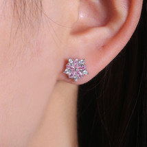 Korean Simple Elegant Flower Earrings Full Rhinestone Zircon Copper Earrings Don - £7.95 GBP