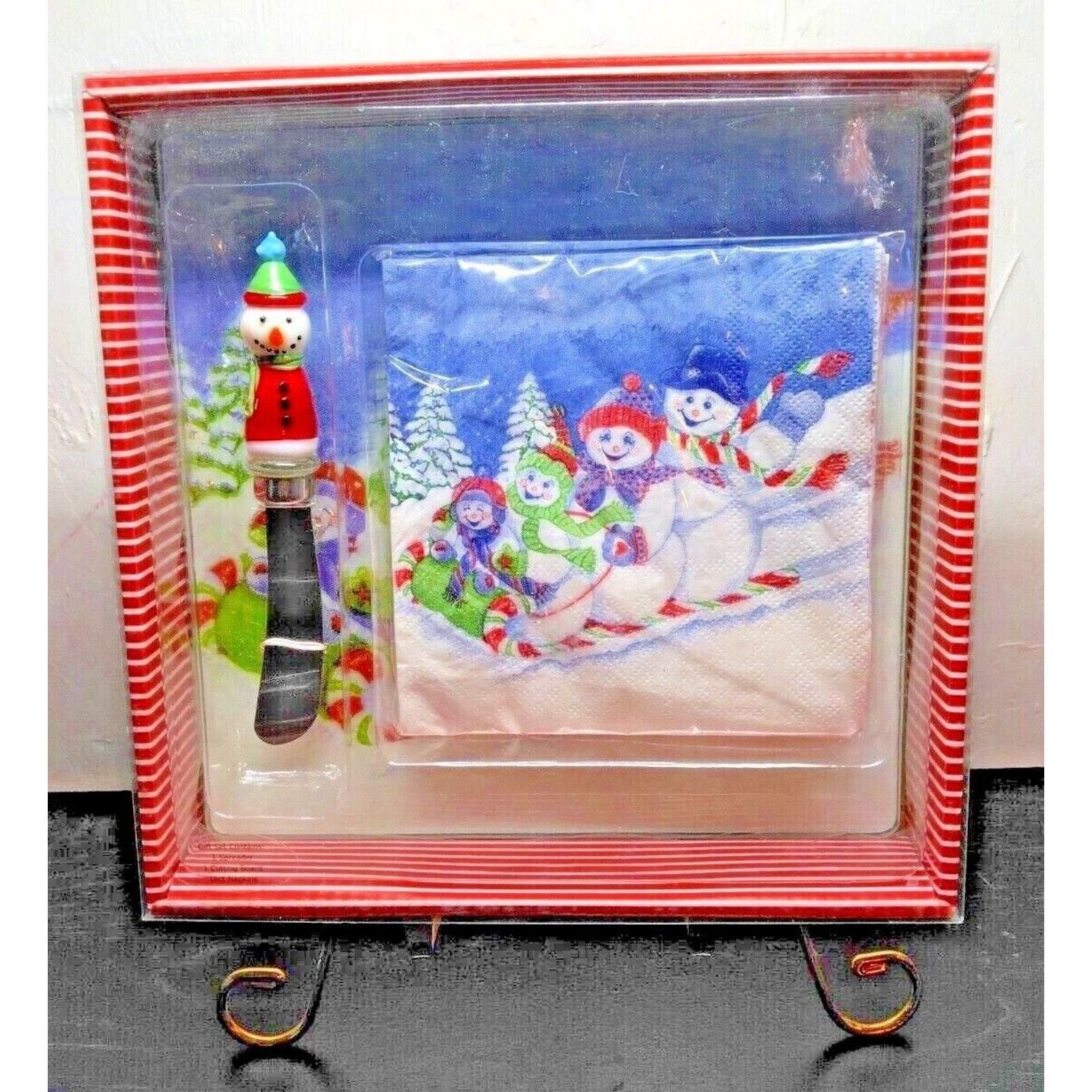 Winter Snowman Cutting Board Spreader Napkin Appetizer Set New In Box - £6.66 GBP