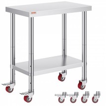 30x18x34 Inch Stainless Steel Work Table 3-Stage Adjustable Shelf with 4 Whe... - £89.91 GBP