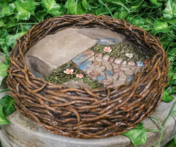 Whimsical Fairy Garden Cottage Rocky Steps Faux Bird Nest Planter Display Decor - £25.16 GBP
