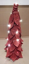 LED Lighted Faux Birch Cone Christmas Tree 16&quot; x 6&quot; Red Glitter Battery 147P - £11.98 GBP