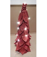 LED Lighted Faux Birch Cone Christmas Tree 16&quot; x 6&quot; Red Glitter Battery ... - $14.99