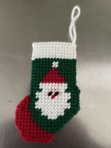 Vintage Christmas Needlepoint Stocking Ornament Crocheted Santa Claus - £7.90 GBP