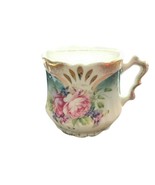 Moustache Teacup Coffee Cup Roses Aqua Pink Gilded Antique 3.5 tall Vint... - £28.66 GBP