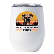 World&#39;s Best Boxer Dog Dad Wine Tumbler 12oz White Cup Gift For Dog Pet Lover - £18.27 GBP