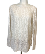 Loft Off White Embroidered Sheer Boat Neck Long Sleeve Top Size M - €10,63 EUR