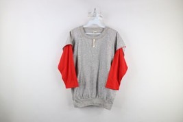 Deadstock Vtg 70s Womens Size Large Blank Layered 3/4 Sleeve Sweatshirt Gray USA - £63.26 GBP