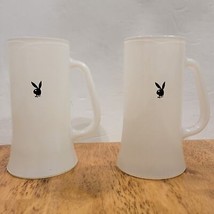 Vintage Playboy Club White Frosted Glass Beer Mugs with Bunny Logo Set of 2 - £30.49 GBP