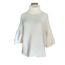 Free People White Turtleneck Ribbed Cropped Boxy Sweater Size XS Oversized - $13.50