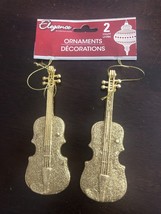 Christmas Ornaments Gold Glittery Violins-1 pkg of 2-Brand New-SHIPS N 2... - $12.52