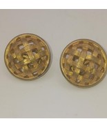 Vintage Signed Crown Trifari Gold Tone Round Basket weave Clip on Earrings - €26,05 EUR