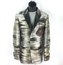 Pallini Men&#39;s Black Silver Khaki Sport Coat Blazer Slim Fit Metallic Pattern - £89.31 GBP