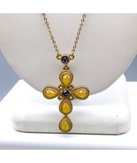 Vintage Avon Glitzy Cross Necklace, Gold Tone Pendant with Teardrop Gems - £32.39 GBP