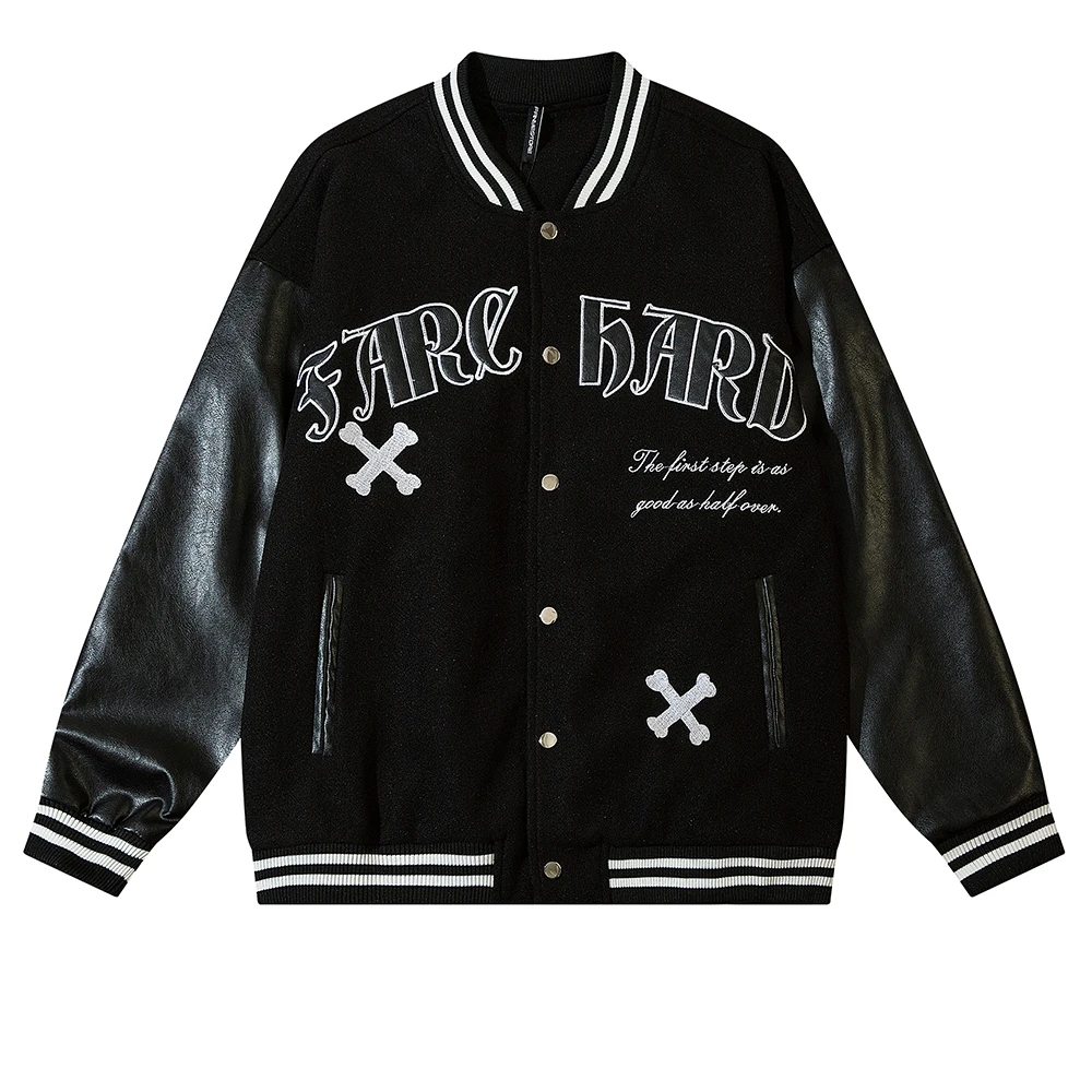 Varsity Jackets Men Letter Embroidery Color Block Hip Hop Overcoat Streetwear Bo - $434.04