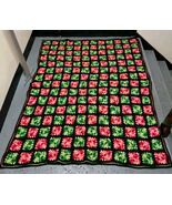 Vintage Handmade Red Green Granny Square Afghan 58&quot;x77&quot; Crotchet Quilt T... - $3,632.63 MXN