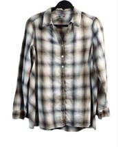 J Jill Shirt Womens Medium Brown Plaid Blouse V-Neck Rolled Sleeves Button VTG - £12.29 GBP