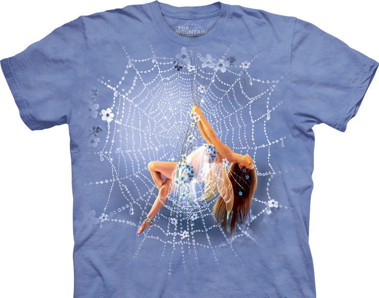 Swing Fairy Over Spider-Web Hand Dyed Blue T-Shirt, NEW UNWORN - $14.50