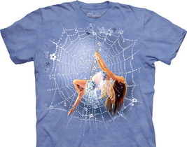 Swing Fairy Over Spider-Web Hand Dyed Blue T-Shirt, New Unworn - £11.32 GBP