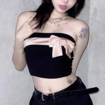 Y2K Streetwear Bow Tube Top Pink Strapless Retro Sexy Crop Top Women&#39;s Harajuku - £10.99 GBP