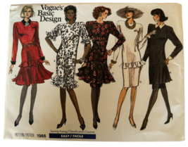 Vogue Basic Design Sewing Pattern 1966 Dress Long Sleeves Easy Cut to size 14 - £3.97 GBP
