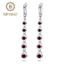 3.07Ct  Natural Red Garnet Gemstone Long Earrings Solid 925 Sterling Silver Drop - £52.14 GBP