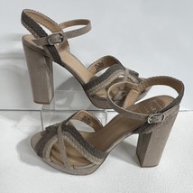 Kaari Blue Block Heels Taupe Rose 10 Medium Sandal Platform Jute Strap S... - $10.45