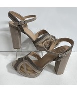 Kaari Blue Block Heels Taupe Rose 10 Medium Sandal Platform Jute Strap S... - $14.26 CAD