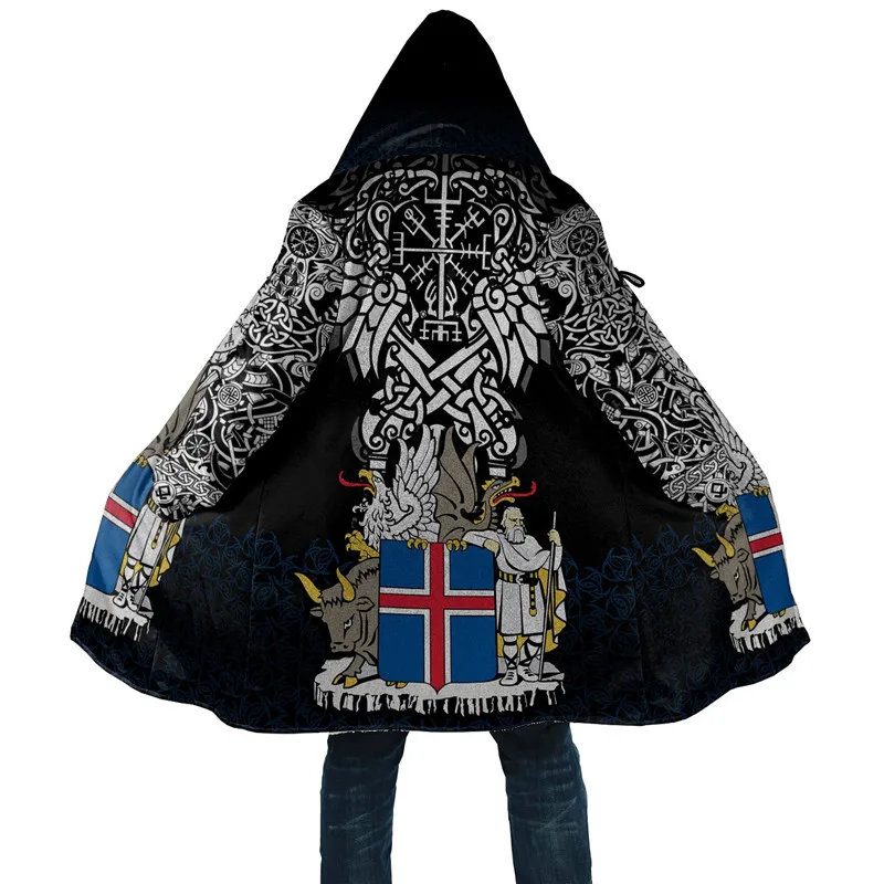 New Winter Men&#39;s Pirate Style Tattoo 3D Full Print  Hooded Cloak Unisex Casual T - £181.61 GBP