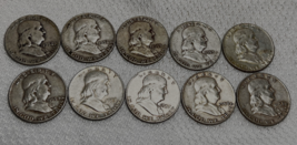 10 Coin Lot Franklin Half Dollar 1952D  1953D  1954D  1957D  1958D Denver Halves - £107.48 GBP