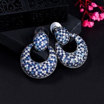 Stunning Royal Blue Cubic Zirconia Women Big Wide Round Drop Earrings for Weddin - £21.07 GBP
