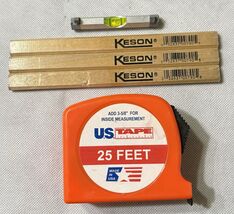 25' US Tape Measure, Keson Carpenter Pencils, Line Level - Made In USA - $16.88
