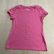 Talbots Petites Coral Pink Stretch Weekend Tee Size PM Buttons Shoulders... - £10.83 GBP