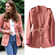 Kate Middleton Inspired Coral Cargo Cotton Pocket Blazer with Elasticate... - £100.30 GBP