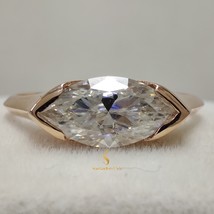 East West 1.35ct Lab Diamond Marquise Engagement Ring Solid Gold Moissanite Ring - £124.38 GBP