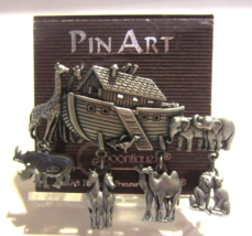 Noah’s Ark Brooch Silver Tone With Dangle Animal Charm&#39;s Signed JJ - $18.95
