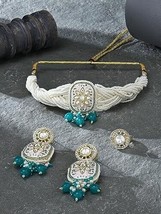 Pink &amp; Blue Meenakari Multistrand Kundan Choker Necklace Earring Jewelry set - £19.84 GBP