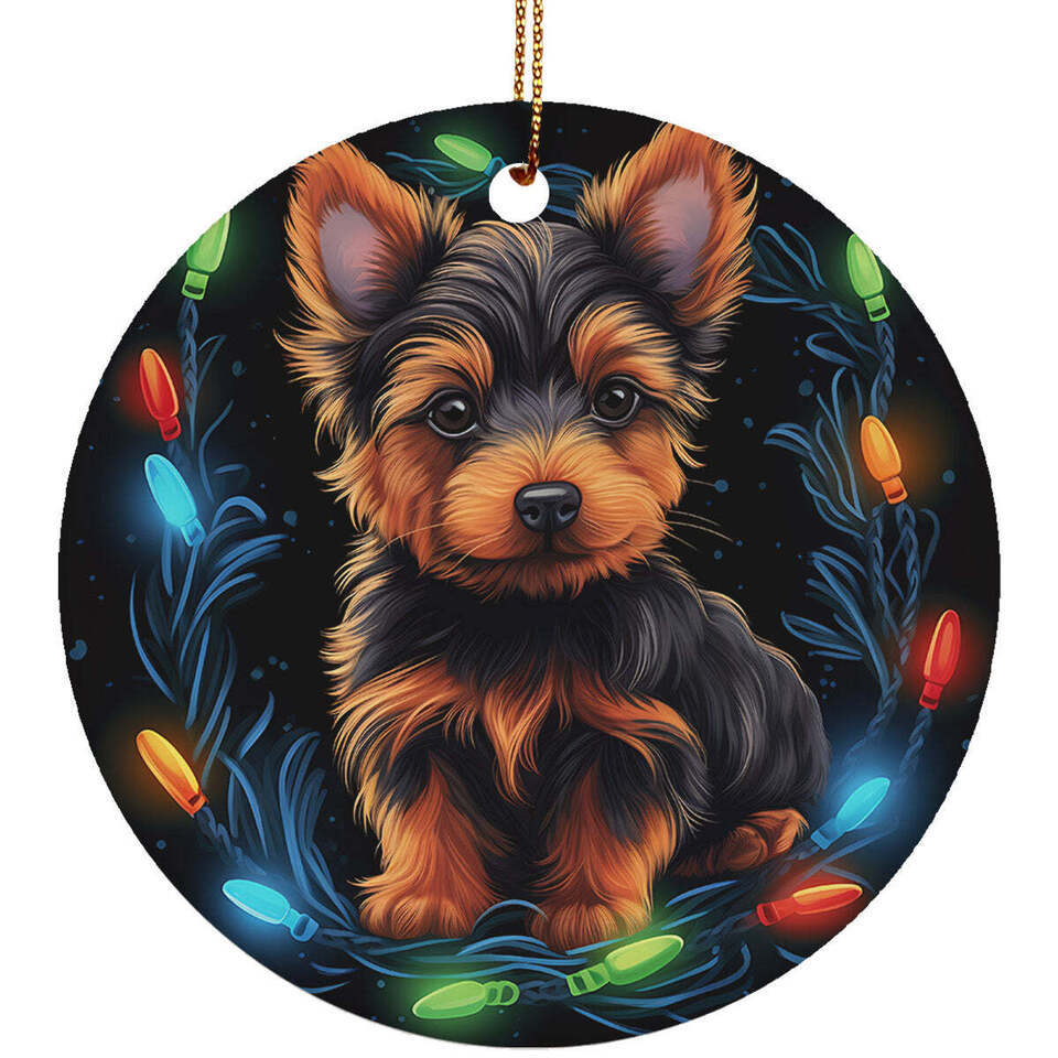 Funny Australian Terrier Pet Dog Christmas 2024 Ornament Ceramic Xmas Gift Decor