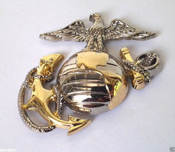 USMC Emblem Left Gold-Silver (Lg 1-5/8&quot;) US Marines Military Pin Free Sh... - $14.78