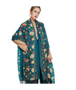 Anyyou Scarf 100% Pure Merino Wool Green Flower Design Stylish Poncho Wi... - $86.50