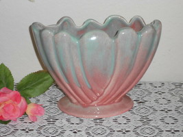 Vintage Art Deco Fan Planter WEST COAST CALIFORNIA POTTERY Pink &amp; Blue - £13.97 GBP